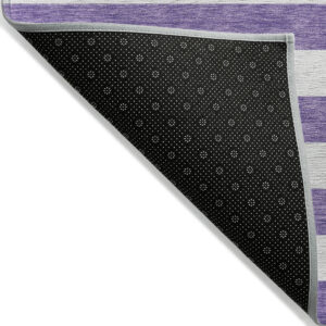 8' X 10' Purple and White Striped Washable Non Skid Indoor Outdoor Area Rug
