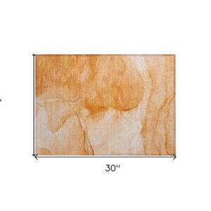 2' X 3' Orange Abstract Washable Non Skid Indoor Outdoor Area Rug