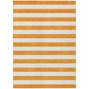 8' X 10' Orange and White Striped Washable Non Skid Indoor Outdoor Area Rug