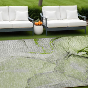 9' X 12' Green Abstract Washable Non Skid Indoor Outdoor Area Rug