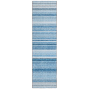 8' Runner Blue Striped Washable Non Skid Indoor Outdoor Runner Rug
