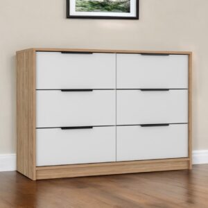 42" White and Natural Six Drawer Double Dresser