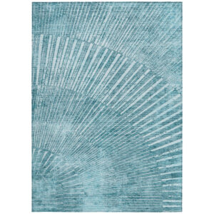 9' X 12' Teal Abstract Washable Non Skid Indoor Outdoor Area Rug