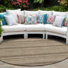 8' X 8' Taupe Round Striped Washable Indoor Outdoor Area Rug