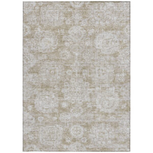 8' X 10' Beige Tan And Gray Floral Washable Indoor Outdoor Area Rug