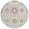 8' Pink Mauve And Mint Green Round Floral Washable Indoor Outdoor Area Rug