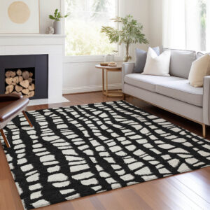 3' X 5' Black And Ivory Abstract Washable Indoor Outdoor Area Rug