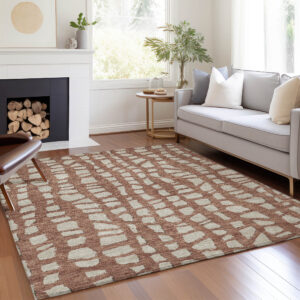 10' X 14' Orange And Ivory Abstract Washable Indoor Outdoor Area Rug