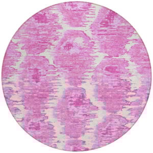 8' Pink Blush And Mauve Round Abstract Washable Indoor Outdoor Area Rug