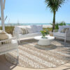 8' Brown And Beige Round Southwestern Washable Indoor Outdoor Area Rug