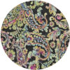 8' Black And Artichoke Green Round Paisley Washable Indoor Outdoor Area Rug
