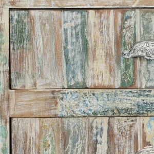 50" White Distressed Reclaimed Wood Open And Enclosed Storage Entertainment Center