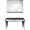47" Black And Silver Mirrored Wood And Glass Console Table With Two Drawers
