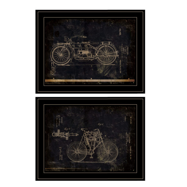 Set Of Two Motor Bike Patent I And II 2 Black Framed Print Wall Art
