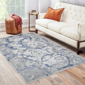 8' x 11' Navy Blue Abstract Area Rug