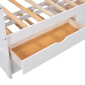 White Cross Back Wood Twin With Two Drawers Bed Frame with Trundle