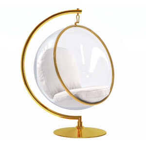 42" White and Gold Faux Leather Balloon Chair