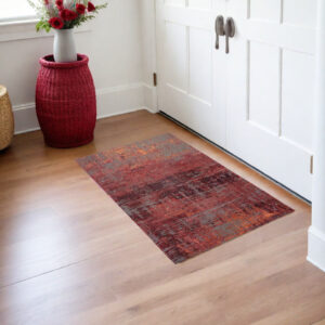 3' X 5' Red and Gray Abstract Non Skid Area Rug