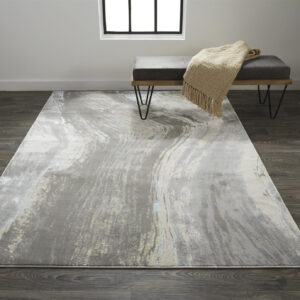 8' x 11' Blue and Gray Abstract Power Loom Area Rug