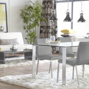 Set of Two Gray And Silver Upholstered Leather Dining Side Chairs
