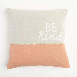 20" Natural and Coral Hand Woven Text Indoor Outdoor Throw Pillow Cover With Embroidery