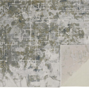 2' X 3' Green Gray And Ivory Abstract Distressed Stain Resistant Area Rug