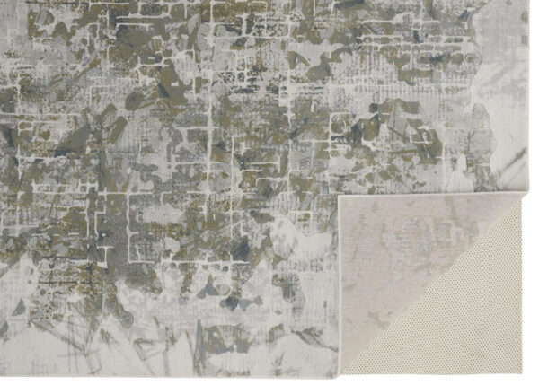 2' X 3' Green Gray And Ivory Abstract Distressed Stain Resistant Area Rug
