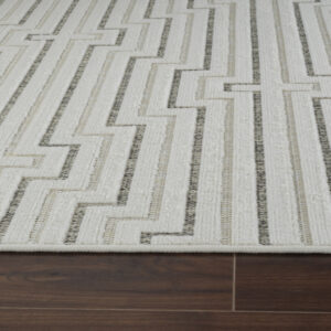 5' X 7' Cream and Beige Geometric Distressed Indoor Outdoor Area Rug