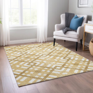 9' X 12' Gold Beige And Tan Geometric Washable Indoor Outdoor Area Rug