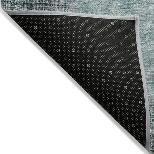 3' X 5' Teal Blue Aqua And Ivory Geometric Washable Indoor Outdoor Area Rug
