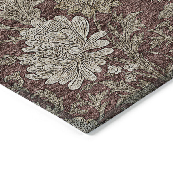 5' X 8' Merlot Taupe And Beige Floral Washable Indoor Outdoor Area Rug