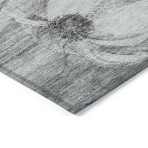 9' X 12' Gray Charcoal And Silver Floral Washable Indoor Outdoor Area Rug