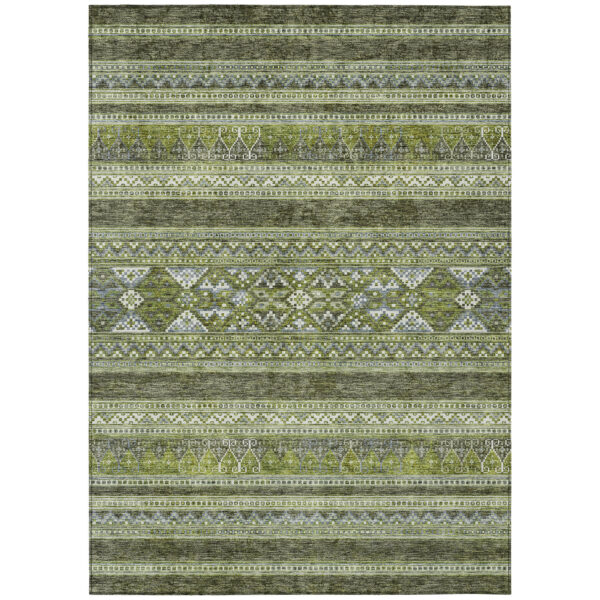 10' X 14' Olive Green And Artichoke Green Southwestern Washable Indoor Outdoor Area Rug