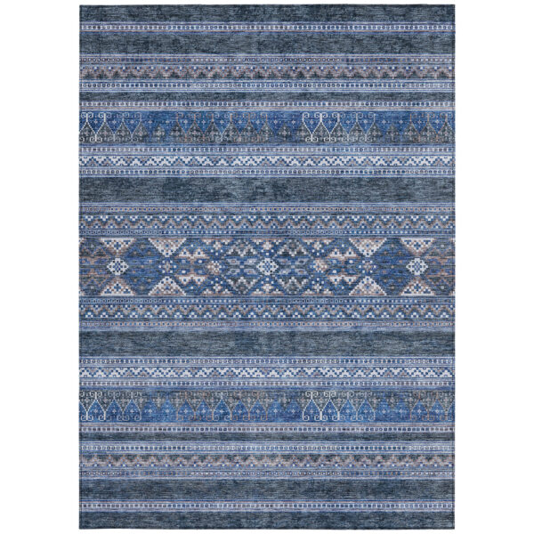 9' X 12' Navy Blue And Denim Blue Southwestern Washable Indoor Outdoor Area Rug