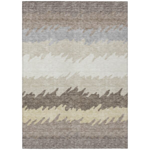 8' X 10' Taupe Brown And Gray Striped Washable Indoor Outdoor Area Rug
