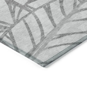 8' Gray And Silver Round Floral Washable Indoor Outdoor Area Rug