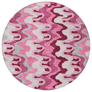 8' Blush Pink And Mauve Round Abstract Washable Indoor Outdoor Area Rug