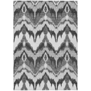 3' X 5' Gray Silver And Charcoal Ikat Washable Indoor Outdoor Area Rug