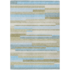10' X 14' Sky Blue And Denim Blue Striped Washable Indoor Outdoor Area Rug