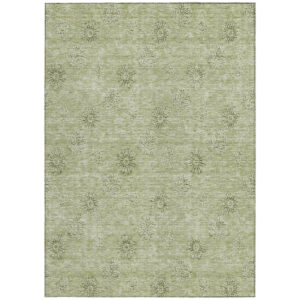 9' X 12' Sage And Artichoke Green Floral Washable Indoor Outdoor Area Rug