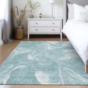 3' X 5' Teal Blue And Aqua Abstract Washable Indoor Outdoor Area Rug