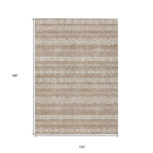 10' X 14' Brown And Beige Southwestern Washable Indoor Outdoor Area Rug