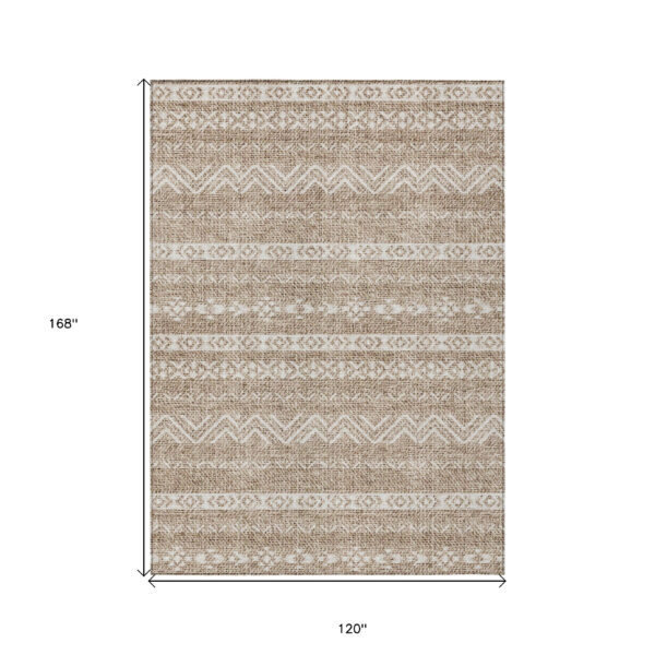 10' X 14' Brown And Beige Southwestern Washable Indoor Outdoor Area Rug