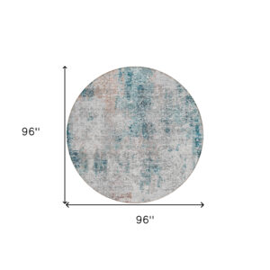 8' Teal Blue Beige And Copper Round Abstract Washable Indoor Outdoor Area Rug