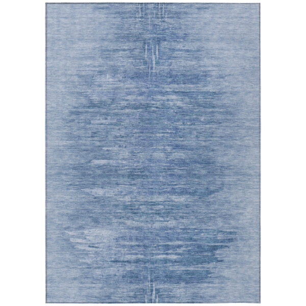 9' X 12' Denim Blue And Sky Blue Abstract Washable Indoor Outdoor Area Rug