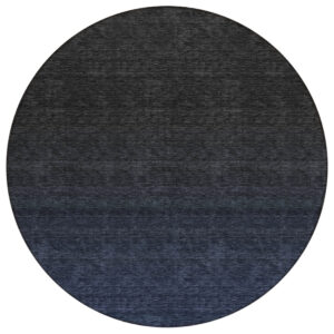 8' Navy Blue And Charcoal Round Abstract Washable Indoor Outdoor Area Rug