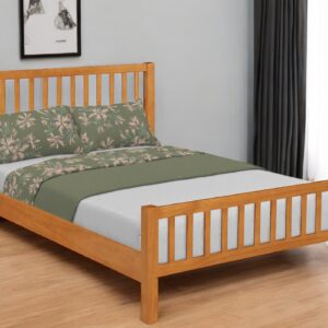 Brown Slat Back Solid Wood Queen Bed Frame