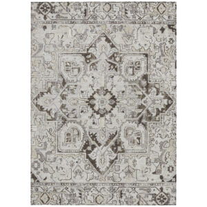 8' X 10' Ivory and Dark Brown Oriental Washable Non Skid Indoor Outdoor Area Rug