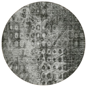 8' Charcoal Round Ikat Washable Indoor Outdoor Area Rug