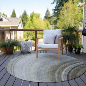 8' Taupe Gray And Ivory Round Abstract Washable Indoor Outdoor Area Rug